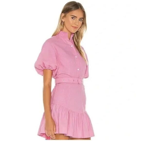 REVOLVE x S/W/F SWF Bubble Gum Pink Linen Blend Shirt Dress. BarbieCore Barbie - Picture 2 of 4
